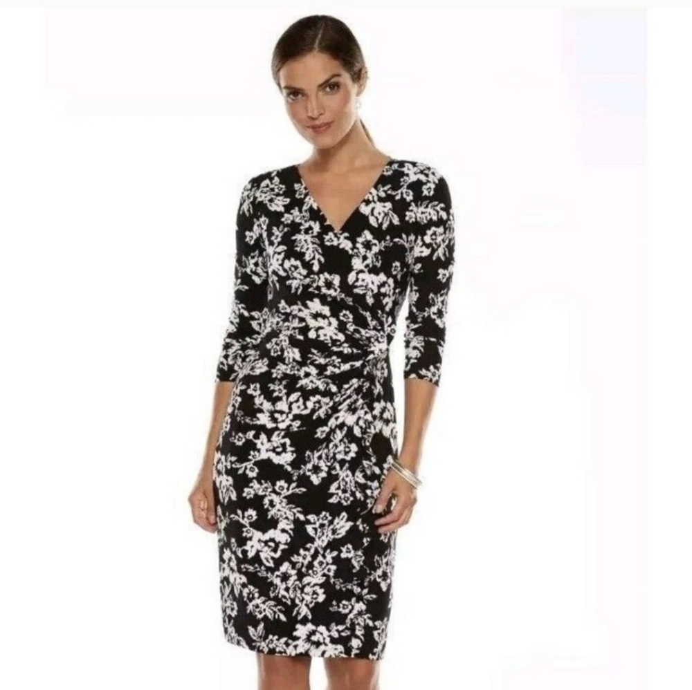 Ralph Lauren EUC Chaps Faux Wrap Dress Black and White
